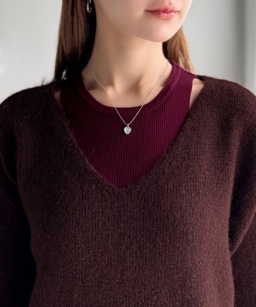 mily bilet(ミウィビレット)の「【mily bilet】ニット×タンクの着まわし自在セットアップ!プレート使い異素材ニットレイヤードオフショル見せアンサンブルニット(ニット/セーター・レディース・チャコールグレー/アイボリー/ブラウン・LARGE/MEDIUM/SMALL/X-LARGE)」の17枚目の写真