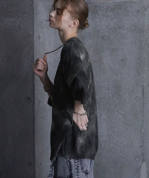 SERACE(セラス)の「【SERACE】Loose silhouette abstract sheer short sleeve knit / ルーズシルエットアブストラクトシアー半袖ニット(Tシャツ/カットソー・メンズ・ブラック・S/M/L)」の2枚目の写真