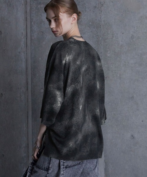 SERACE】Loose silhouette abstract sheer short sleeve knit