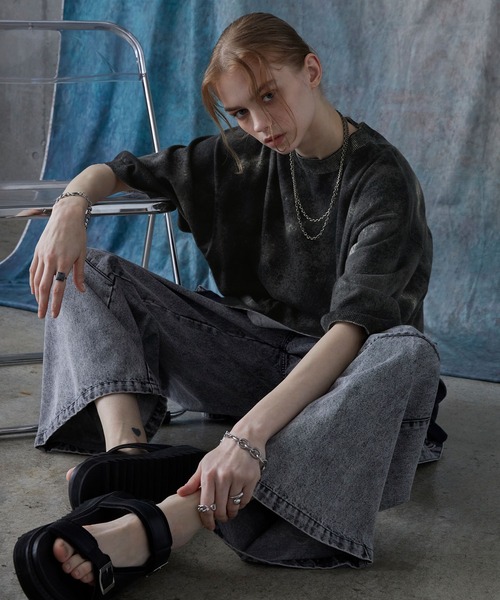 SERACE(セラス)の「【SERACE】Loose silhouette abstract sheer short sleeve knit / ルーズシルエットアブストラクトシアー半袖ニット(Tシャツ/カットソー・メンズ・ブラック・S/M/L)」の11枚目の写真