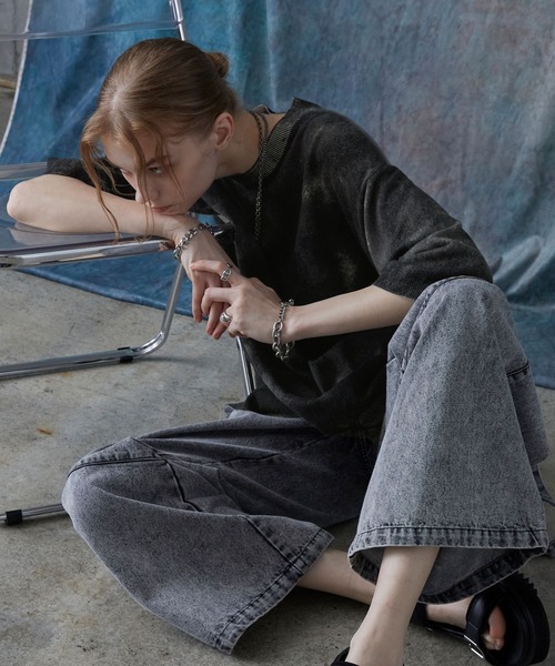 SERACE(セラス)の「【SERACE】Loose silhouette abstract sheer short sleeve knit / ルーズシルエットアブストラクトシアー半袖ニット(Tシャツ/カットソー・メンズ・ブラック・S/M/L)」の12枚目の写真