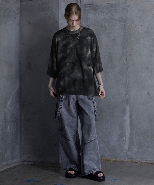 SERACE(セラス)の「【SERACE】Loose silhouette abstract sheer short sleeve knit / ルーズシルエットアブストラクトシアー半袖ニット(Tシャツ/カットソー・メンズ・ブラック・S/M/L)」の13枚目の写真