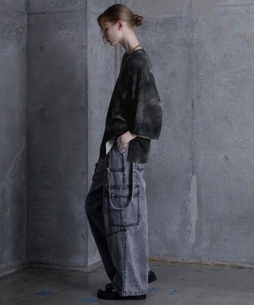 SERACE(セラス)の「【SERACE】Loose silhouette abstract sheer short sleeve knit / ルーズシルエットアブストラクトシアー半袖ニット(Tシャツ/カットソー・メンズ・ブラック・S/M/L)」の14枚目の写真