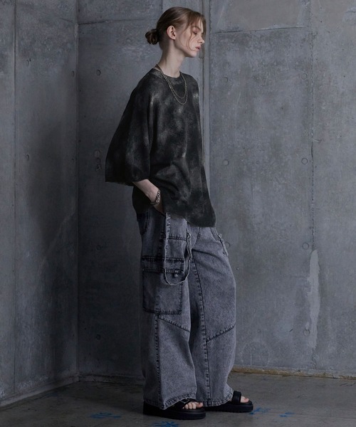 SERACE(セラス)の「【SERACE】Loose silhouette abstract sheer short sleeve knit / ルーズシルエットアブストラクトシアー半袖ニット(Tシャツ/カットソー・メンズ・ブラック・S/M/L)」の16枚目の写真