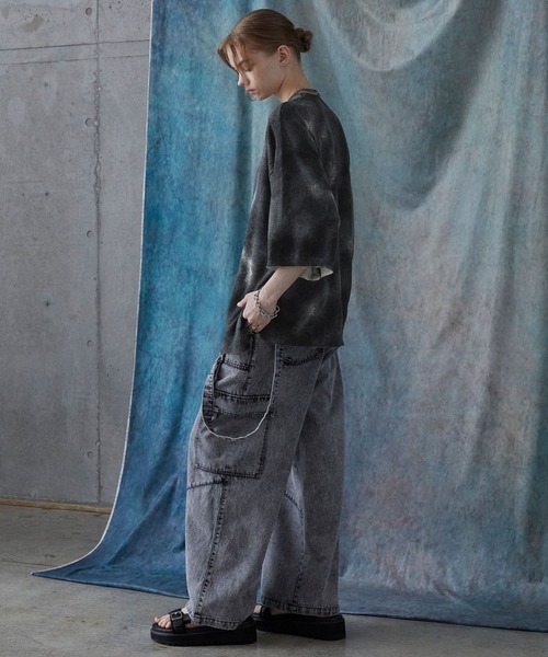 SERACE(セラス)の「【SERACE】Loose silhouette abstract sheer short sleeve knit / ルーズシルエットアブストラクトシアー半袖ニット(Tシャツ/カットソー・メンズ・ブラック・S/M/L)」の18枚目の写真
