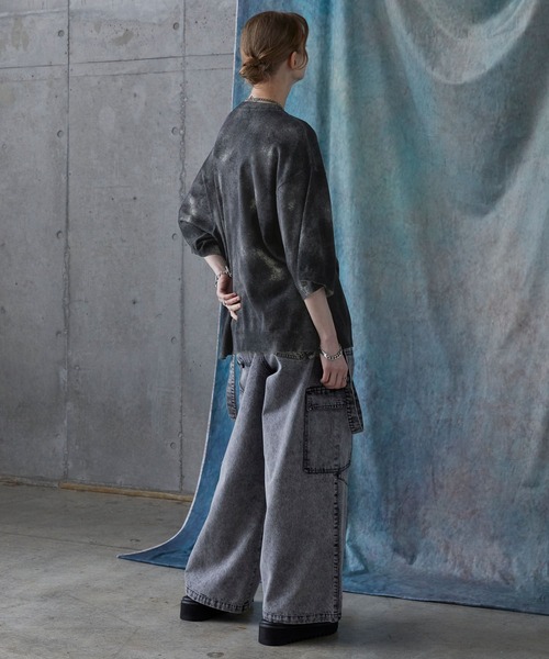 SERACE】Loose silhouette abstract sheer short sleeve knit