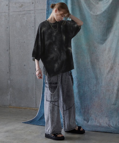 SERACE(セラス)の「【SERACE】Loose silhouette abstract sheer short sleeve knit / ルーズシルエットアブストラクトシアー半袖ニット(Tシャツ/カットソー・メンズ・ブラック・S/M/L)」の20枚目の写真