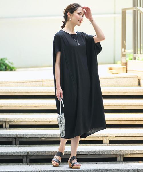 SHOO・LA・RUE（シューラルー）の「【S-LL】楽にサマ見え コクーンシルエットの涼やかワンピース（ワンピース・レディース・ブラック/オリーブ・01/02/03/04）」の14枚目の写真