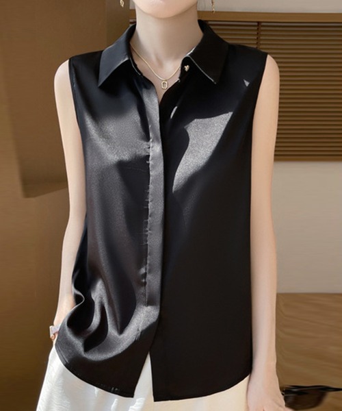 セール】【大きいサイズ有】きれいめ サテン風 ラウンドヘム