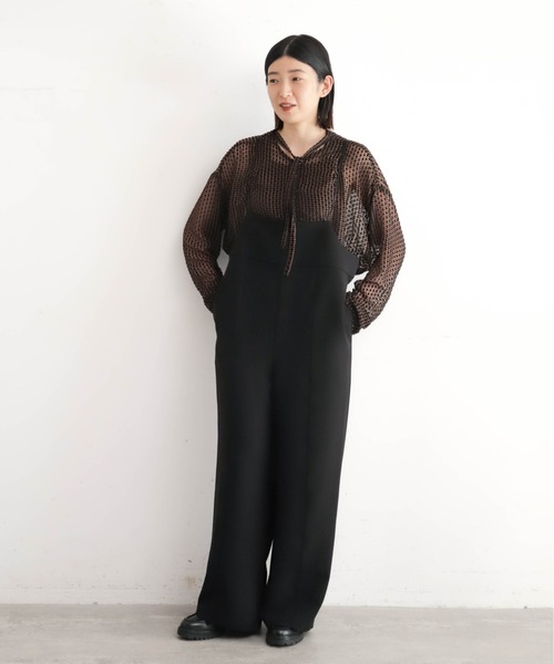 NOMBRE IMPAIR（ノンブルアンペール）の「ポリエステルダブルクロス　ナローサロペット（サロペット/オーバーオール・レディース・ブラック/チャコールグレー・FREE）」の6枚目の写真