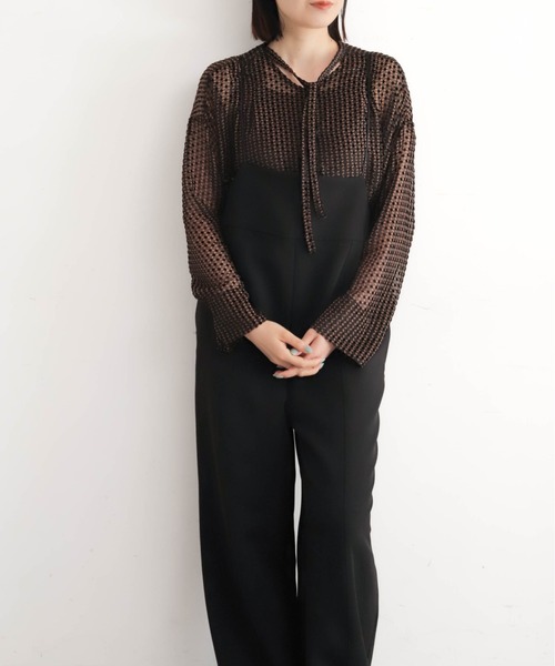 NOMBRE IMPAIR（ノンブルアンペール）の「ポリエステルダブルクロス　ナローサロペット（サロペット/オーバーオール・レディース・ブラック/チャコールグレー・FREE）」の3枚目の写真