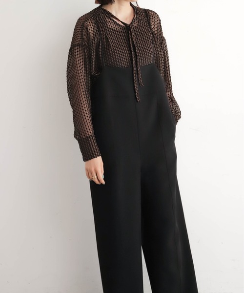 NOMBRE IMPAIR（ノンブルアンペール）の「ポリエステルダブルクロス　ナローサロペット（サロペット/オーバーオール・レディース・ブラック/チャコールグレー・FREE）」の4枚目の写真