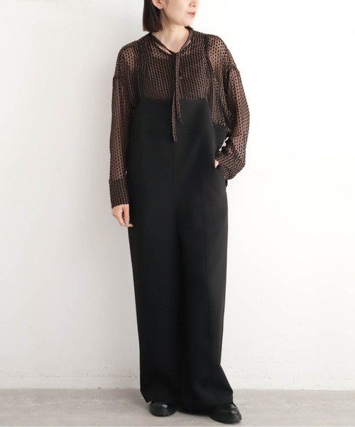 NOMBRE IMPAIR（ノンブルアンペール）の「ポリエステルダブルクロス　ナローサロペット（サロペット/オーバーオール・レディース・ブラック/チャコールグレー・FREE）」の8枚目の写真