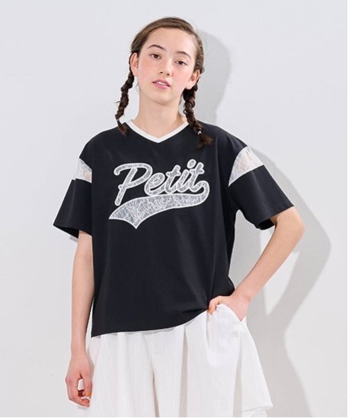 pom ponette Tシャツ 接触冷感】レースワッペンロゴ刺しゅうTシャツ（Tシャツ