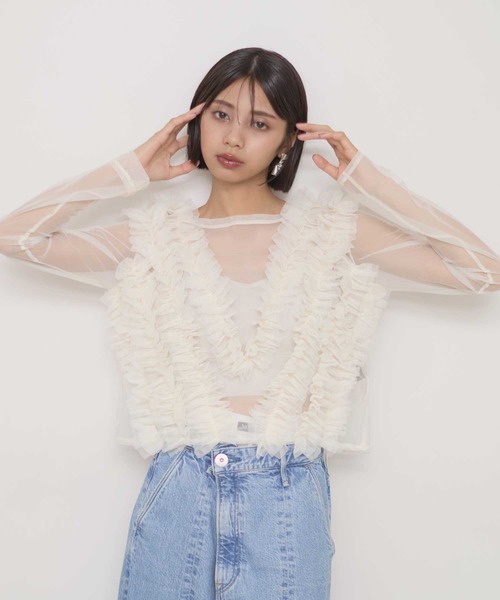 VIOLETTA(ヴィオレッタ)の「ギャザーフリルチュールシアートップス(その他トップス・レディース・ブラウン/ブラック/オフホワイト・FREE)」の10枚目の写真