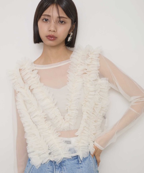VIOLETTA(ヴィオレッタ)の「ギャザーフリルチュールシアートップス(その他トップス・レディース・ブラウン/ブラック/オフホワイト・FREE)」の11枚目の写真