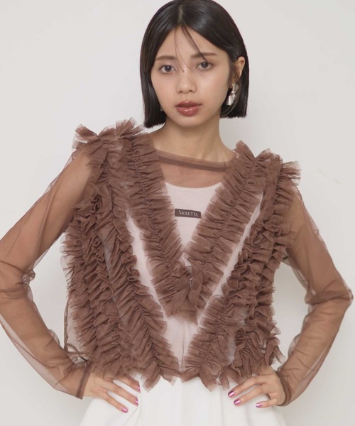 ギャザーフリルチュールシアートップス（その他トップス）｜VIOLETTA