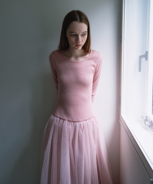 HONEY MI HONEY（ハニーミーハニー）の「rib knit volume tulle one-piece（ワンピース・レディース・グレー/ブラック/ピンク/アイボリー・FREE）」の7枚目の写真