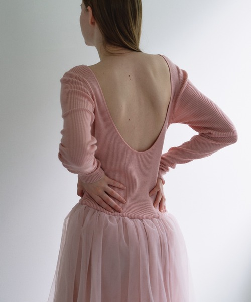 HONEY MI HONEY（ハニーミーハニー）の「rib knit volume tulle one-piece（ワンピース・レディース・グレー/ブラック/ピンク/アイボリー・FREE）」の10枚目の写真