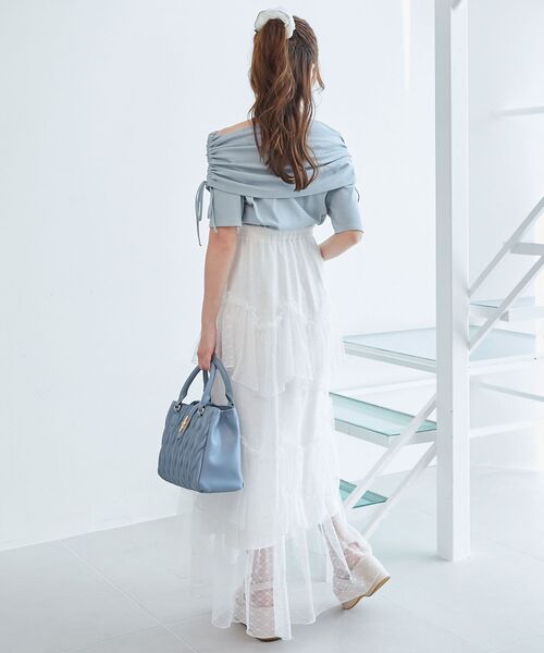 MAJESTIC LEGON(マジェスティックレゴン)の「サイドドロストオフショルカットトップス(Tシャツ/カットソー・レディース・アイボリー/ピンクベージュ/ブラック/ブルー・MEDIUM)」の18枚目の写真