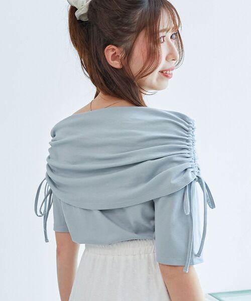MAJESTIC LEGON(マジェスティックレゴン)の「サイドドロストオフショルカットトップス(Tシャツ/カットソー・レディース・アイボリー/ピンクベージュ/ブラック/ブルー・MEDIUM)」の15枚目の写真