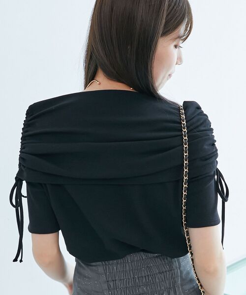 MAJESTIC LEGON(マジェスティックレゴン)の「サイドドロストオフショルカットトップス(Tシャツ/カットソー・レディース・アイボリー/ピンクベージュ/ブラック/ブルー・MEDIUM)」の8枚目の写真