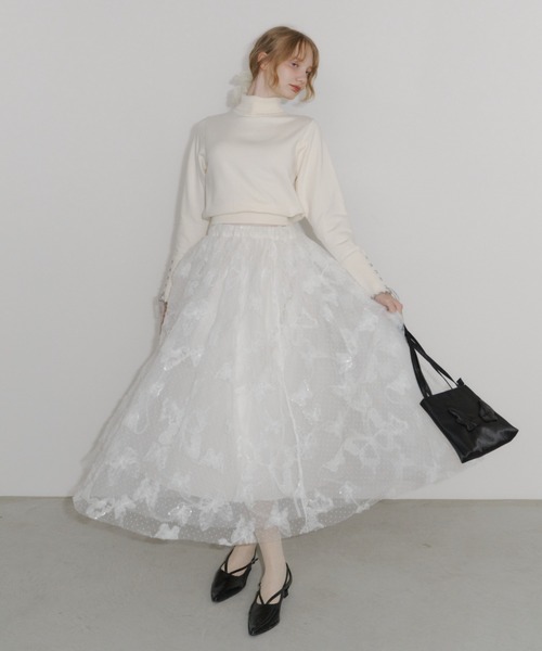 idem（イデム）の「volume tulle butterfly dot skirt