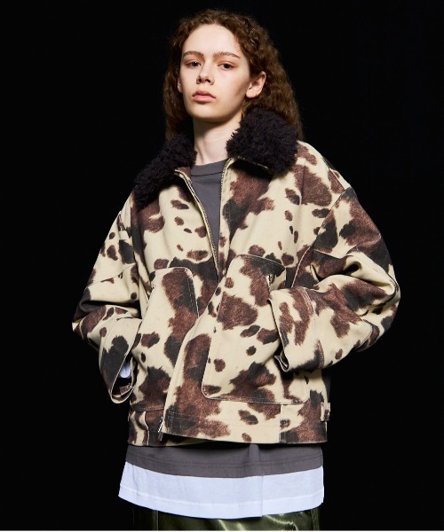 メゾンスペシャル 2WAYカラーCOWプリントヴィーガンレザーブルゾン 2way Collar Cow Printed Vegan Leather Blouson/2WAYカラーCOW
