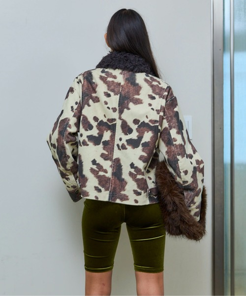 メゾンスペシャル 2WAYカラーCOWプリントヴィーガンレザーブルゾン 2way Collar Cow Printed Vegan Leather Blouson/2WAYカラーCOW