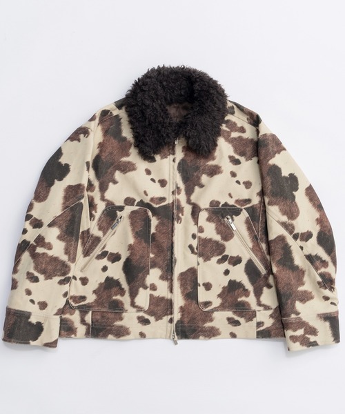 2way Collar Cow Printed Vegan Leather Blouson/2WAYカラーCOW