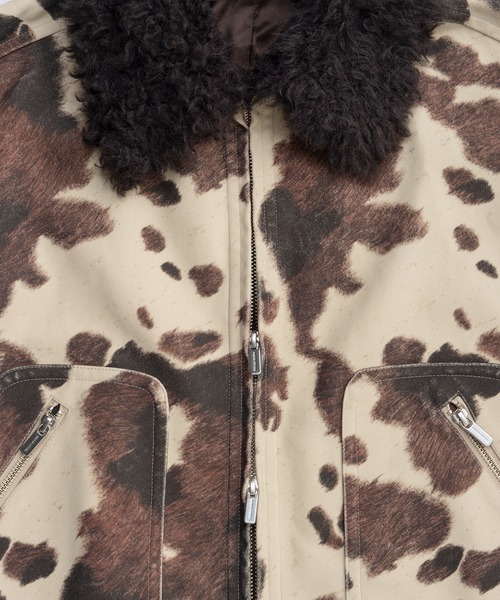 2way Collar Cow Printed Vegan Leather Blouson/2WAYカラーCOW