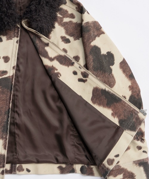 2way Collar Cow Printed Vegan Leather Blouson/2WAYカラーCOW