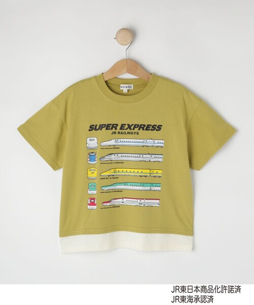 SHOO・LA・RUE(シューラルー)の「【JR】レイヤード風電車Tシャツ(Tシャツ/カットソー・キッズ・ライトブルー/マスタード・12/11/10)」の1枚目の写真