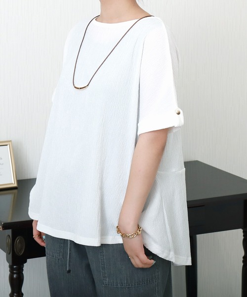 libelle more（リベル モア）の「シャーリングバックフレアトップス（Tシャツ/カットソー・レディース・オフホワイト/ブラウン系その他/ブラック/ホワイト系その他・M）」の2枚目の写真