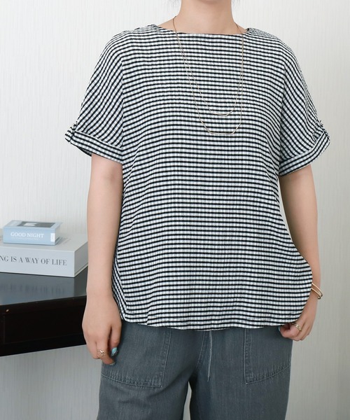 libelle more（リベル モア）の「シャーリングバックフレアトップス（Tシャツ/カットソー・レディース・オフホワイト/ブラウン系その他/ブラック/ホワイト系その他・M）」の6枚目の写真