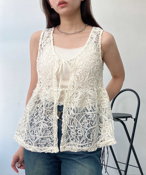 AS KNOW AS plus（アズノゥアズプラス）の「●フロントダブルリボン ぺプラムベスト（ベスト・レディース・ブラウン系/アイボリー系/ネイビー系/ブラック系/サックスブルー系・FREE）」の7枚目の写真