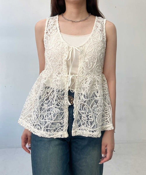 AS KNOW AS plus（アズノゥアズプラス）の「●フロントダブルリボン ぺプラムベスト（ベスト・レディース・ブラウン系/アイボリー系/ネイビー系/ブラック系/サックスブルー系・FREE）」の8枚目の写真