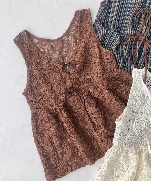 AS KNOW AS plus（アズノゥアズプラス）の「●フロントダブルリボン ぺプラムベスト（ベスト・レディース・ブラウン系/アイボリー系/ネイビー系/ブラック系/サックスブルー系・FREE）」の14枚目の写真