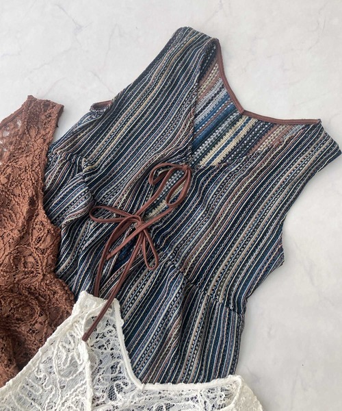 AS KNOW AS plus（アズノゥアズプラス）の「●フロントダブルリボン ぺプラムベスト（ベスト・レディース・ブラウン系/アイボリー系/ネイビー系/ブラック系/サックスブルー系・FREE）」の15枚目の写真