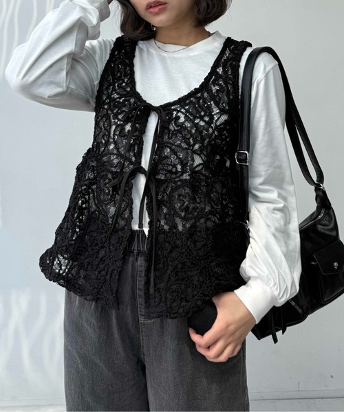 AS KNOW AS plus（アズノゥアズプラス）の「●フロントダブルリボン ぺプラムベスト（ベスト・レディース・ブラウン系/アイボリー系/ネイビー系/ブラック系/サックスブルー系・FREE）」の18枚目の写真