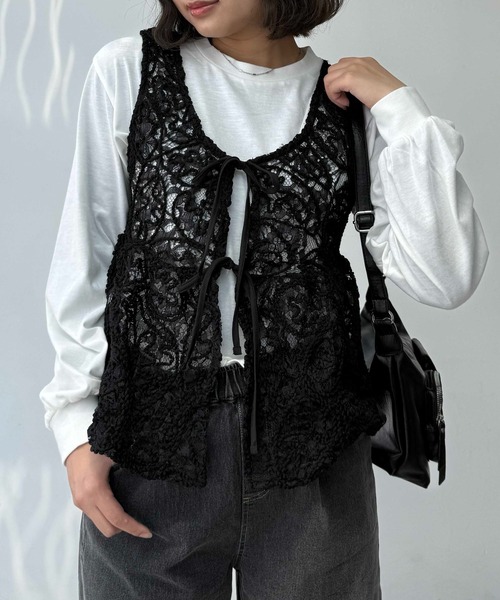 AS KNOW AS plus（アズノゥアズプラス）の「●フロントダブルリボン ぺプラムベスト（ベスト・レディース・ブラウン系/アイボリー系/ネイビー系/ブラック系/サックスブルー系・FREE）」の21枚目の写真