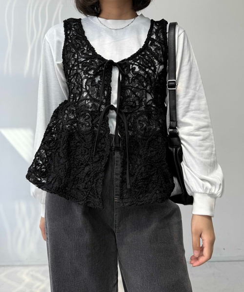 AS KNOW AS plus（アズノゥアズプラス）の「●フロントダブルリボン ぺプラムベスト（ベスト・レディース・ブラウン系/アイボリー系/ネイビー系/ブラック系/サックスブルー系・FREE）」の20枚目の写真