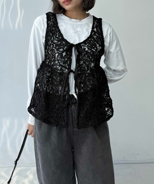 AS KNOW AS plus（アズノゥアズプラス）の「●フロントダブルリボン ぺプラムベスト（ベスト・レディース・ブラウン系/アイボリー系/ネイビー系/ブラック系/サックスブルー系・FREE）」の22枚目の写真