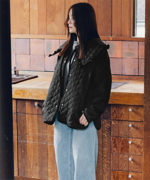 titivate（ティティベイト）の「襟付きキルティングジャケット（ダウンジャケット/コート・レディース・カーキ/ブラック・L/M）」の14枚目の写真