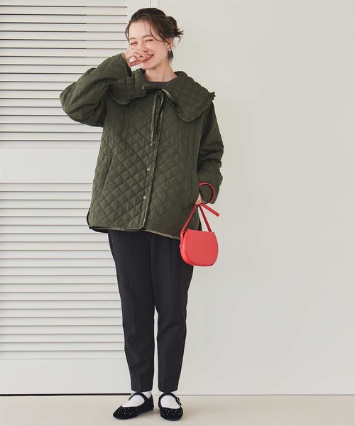 titivate（ティティベイト）の「襟付きキルティングジャケット（ダウンジャケット/コート・レディース・カーキ/ブラック・L/M）」の3枚目の写真