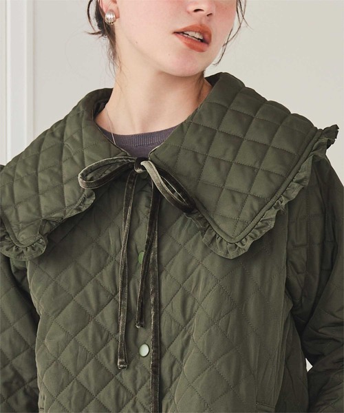 titivate（ティティベイト）の「襟付きキルティングジャケット（ダウンジャケット/コート・レディース・カーキ/ブラック・L/M）」の6枚目の写真