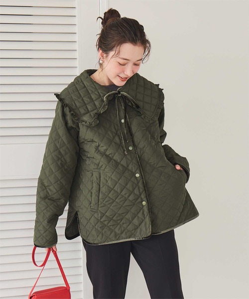 titivate（ティティベイト）の「襟付きキルティングジャケット（ダウンジャケット/コート・レディース・カーキ/ブラック・L/M）」の9枚目の写真