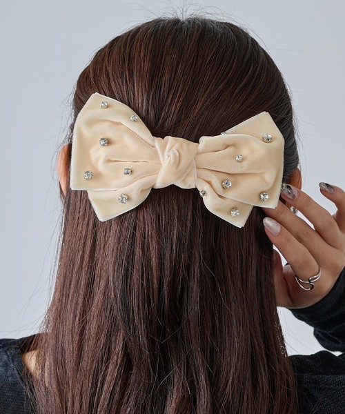 セール】【GOLDY】ビジューベロアリボンバレッタ クリップ ピン