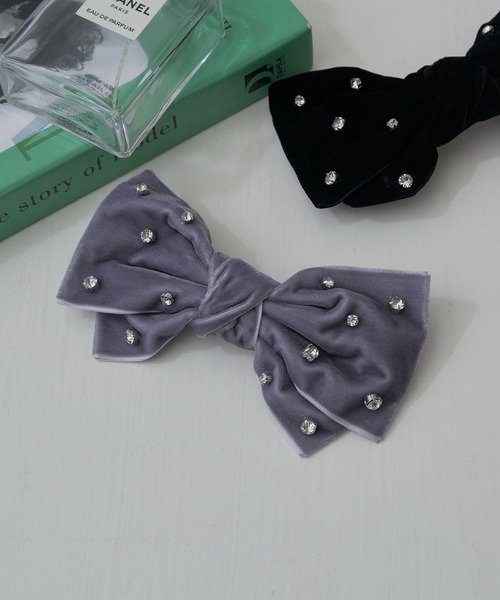 セール】【GOLDY】ビジューベロアリボンバレッタ クリップ ピン