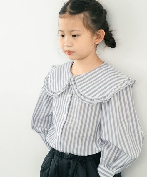 LOWRYS FARM（ローリーズファーム）の「ＢＩＧカラーフリルブラウス　578267（シャツ/ブラウス・キッズ・オフホワイト/ブラック/ストライプ・110cm/120cm/130cm/140cm/150cm）」の3枚目の写真